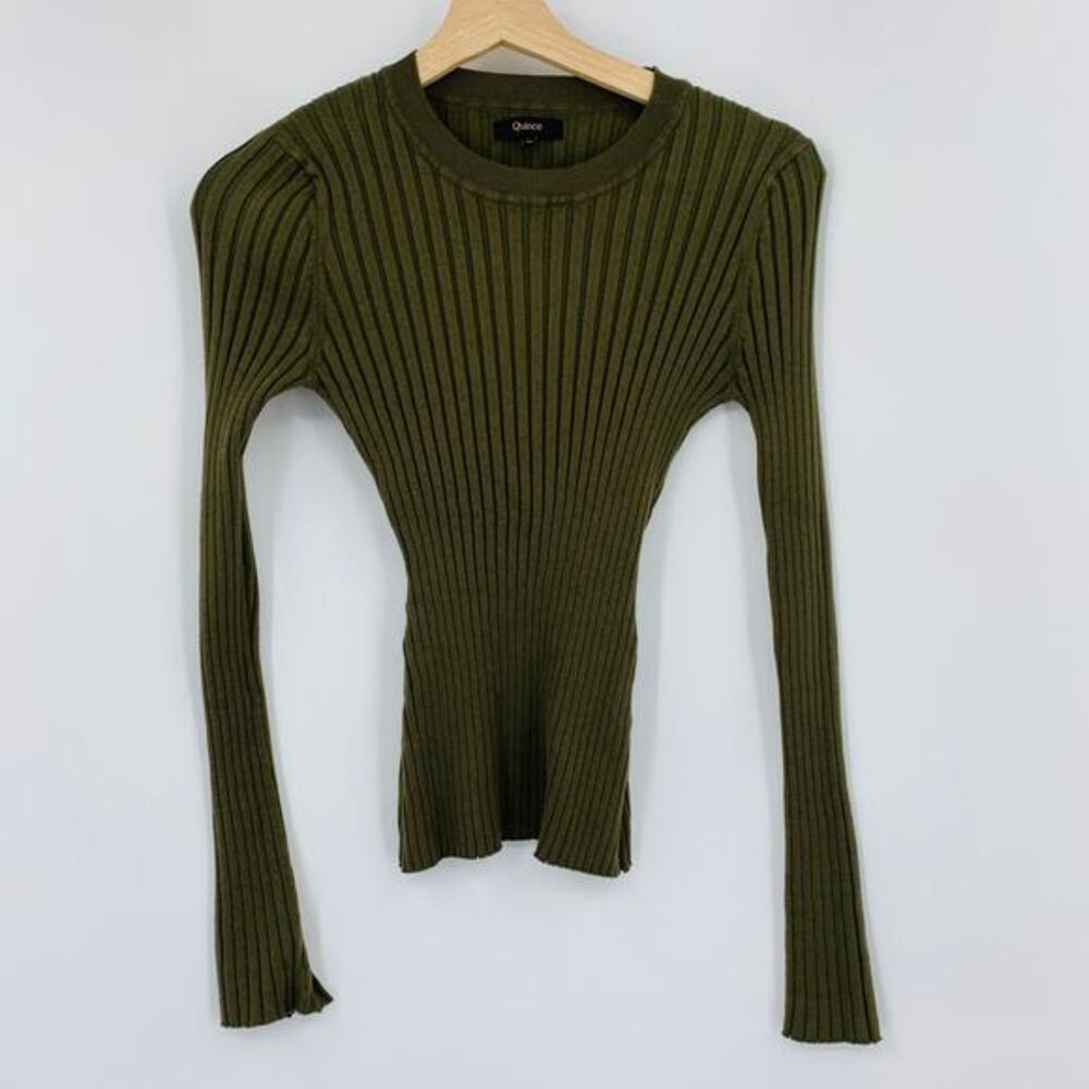 Quince Cotton Cashmere ribbed long sleeve sweater olive - Picture 3 of 9